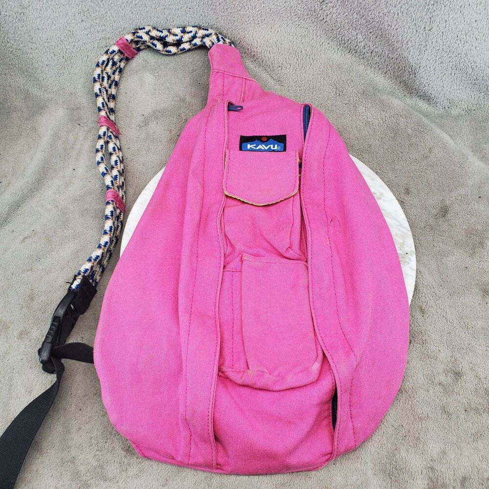 Kavu Purse Womens 18x10x4 Hot Pink Canvas Rope Bag Sling Backpack *Read*